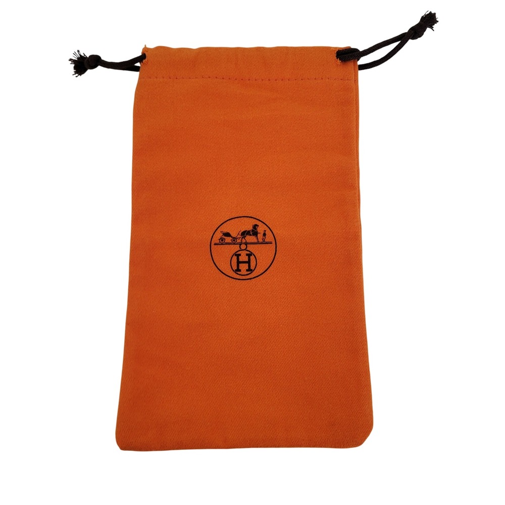 Hermes Orange Cotton Canvas Drawstring Dust Bag Small Accessory Pouch Logo 8.5x4